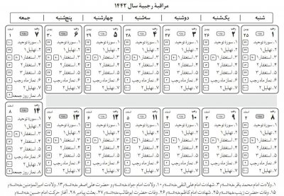 جدول مراقبه‌ی رجبیه